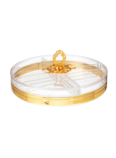Buy Acrylic nuts serving dish with cover and golden metal decor in Saudi Arabia