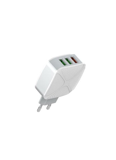 اشتري A3310Q High Quality EU Plug Fast Travel Charger 3 USB Ports 30W With Type-C USB Cable - White في مصر