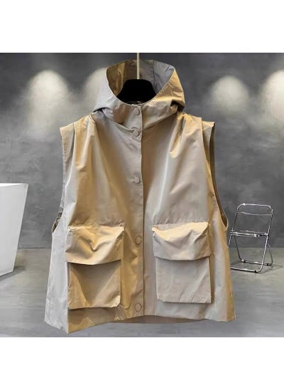 اشتري Summer Thin Vest Mens New Couples Hong Kong-style Japanese-style Loose Casual Mens and Womens Vest Hooded Thin CoatKhaki Khaki في الامارات