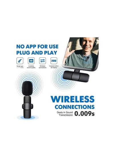 Buy K8 Wireless Microphone - 2.4GHz Digital Clip Mic for Type-C & Lightning Devices | Perfect for Vlogging, Online Classes & Zoom Calls in Egypt