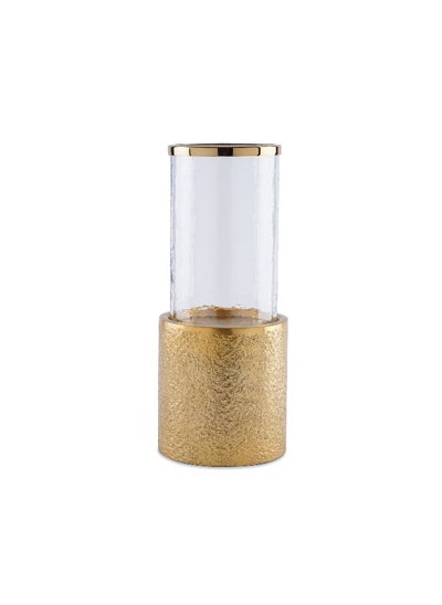 Buy Radiant Metal And Glass Pillar Candle Holder 15.4X15.4X36Cm- Gold in UAE