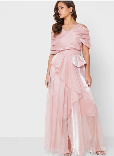 Buy Cold Shoulder Ruffle Tiered Dress in Saudi Arabia