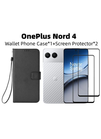 Buy [1+2 Sets] For OnePlus Nord 4 5G Case Cover & Screen Protector Flip PU Leather Wallet Case with Card Holder,2 Pack glass screen protector in Saudi Arabia