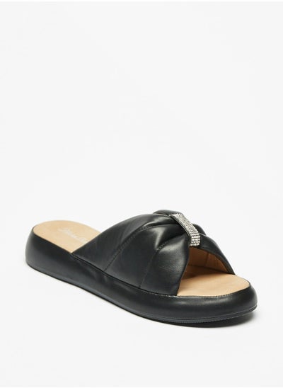 اشتري Textured Slip On Slides with Embellished Detail في الامارات