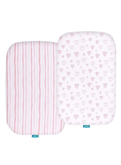 Buy Bassinet Sheets Compatible With Angelbliss Baby Bassinet Koolerthings (3 In 1) Baby Bassinet Pamo Babe And Ihoming Bedside Bassinet 2 Pack 100% Jersey Cotton Breathable And Soft Pink Print in UAE