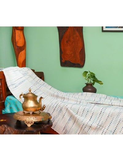 Buy Polka Dot Blue Colored Premium Cotton Acrylic Handwoven Sofa Throw Blanket in UAE