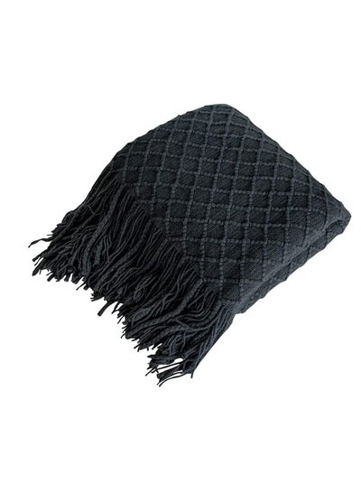 اشتري Acrylic Knitted Throw Blanket Lightweight and Soft Cozy Decorative Woven with Tassels for Travel Couch Bed Sofa Available All Year Round Dark Grey في الامارات