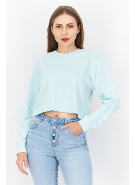 Buy Women Crew Neck Long Sleeves Solid Sweatshirt, Mint in Saudi Arabia