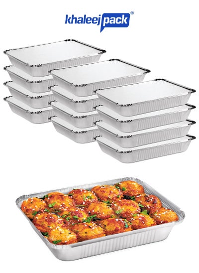 Buy Aluminium Pans Containers for food with Lids [10 PCS] 1850 ml Disposable Aluminium Food Containers Rectangular Aluminium Foil Pans Lunch Box with Lids Khaleej Pack in UAE