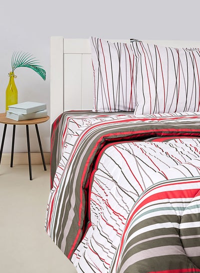 Buy 4-Piece Multi Stripes Printed Design 180 TC Poly Cotton King Comforter Set in UAE