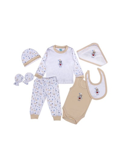 Buy BabiesBasic 7 piece unisex 100% cotton Gift Set include bib, blanket, mitten, cap, romper, top and bottom set in UAE