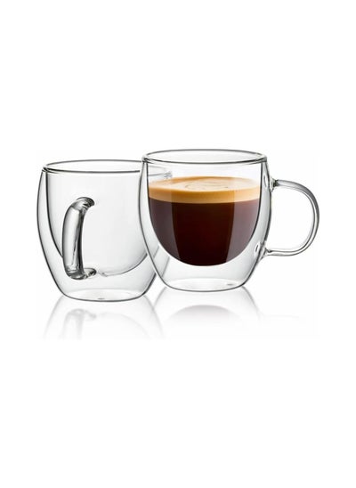 Buy COOLBABY Espresso Cups Shot Glass Coffee 80ml Set Of 2 - Double Insulated Glass Mugs With Handles Everyday Coffee Cups Perfect For Espresso And Coffee Makers in UAE