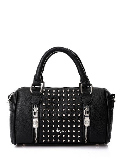 Buy Studds Over Textured Leather Handbag - Black in Egypt
