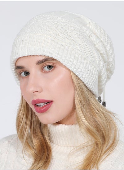 Buy Women Winter Slouchy Beanie Outdoor Warm Stocking Hat Thick Knitted Skull Hats Multifunctional Hat for Scarves Mask White in UAE