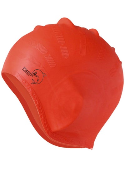 اشتري Silicone Swim Cap With Ear Protection 3D Waterproof For Adults, Red في مصر