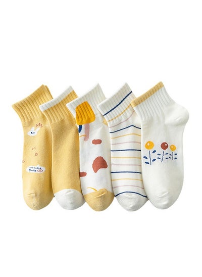 Buy 5 Pairs Striped Leisure Short Socks Cartoon Rabbit, Flowers Cute Cotton Socks Summer Ankle Boot casual cotton socks in Saudi Arabia