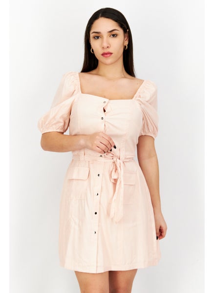 اشتري Women Belted Plain Mini Casual Dress, Pink في الامارات