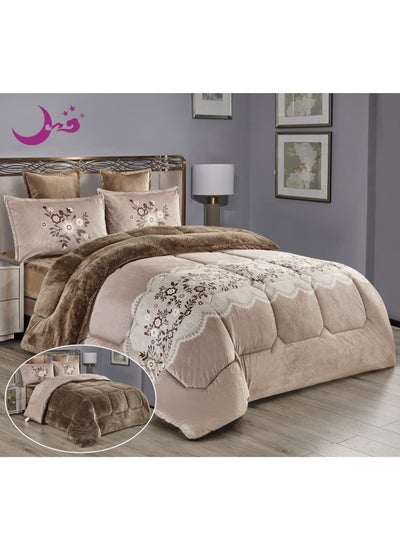 Buy 6 Pieces Winter Royal Comforter One Velvet Side And One Side Fur King Size in Saudi Arabia