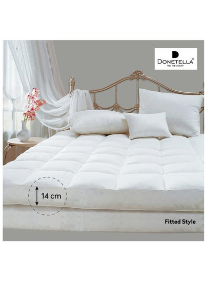 Buy Hotel Mattress Topper: 200x200+14 cms Cotton Top 1550 Gsm Fitted Style, King Size, Supersoft Fabric,White in Saudi Arabia