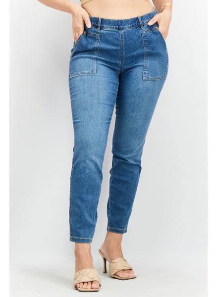 Buy Women Slim Fit Low Rise Ankle Stretchable Jeans, Mid Blue in UAE