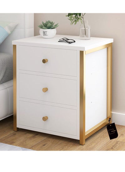 Buy Nightstand | European Light Luxury Bedside Table With Three Drawers  45x35x50 Cm - White in Saudi Arabia