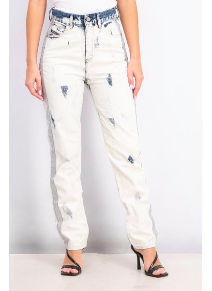 Buy Women Straight Fit High Waist Non Stretch Denim Jeans, White in Saudi Arabia