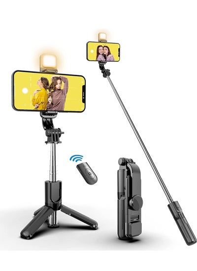 اشتري Selfie Stick Tripod, Extendable Portable Selfie Stick with Fill Light Bluetooth Wireless Remote and Tripod Stand for iOS and Android في الامارات