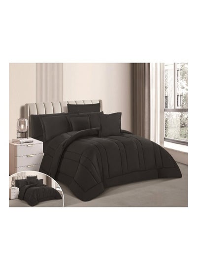 Buy Plain double-sided comforter, suitable for bed mattress size 140 x 200 cm / quilt size 170 x 230 cm, set of 5 pieces - black in Saudi Arabia