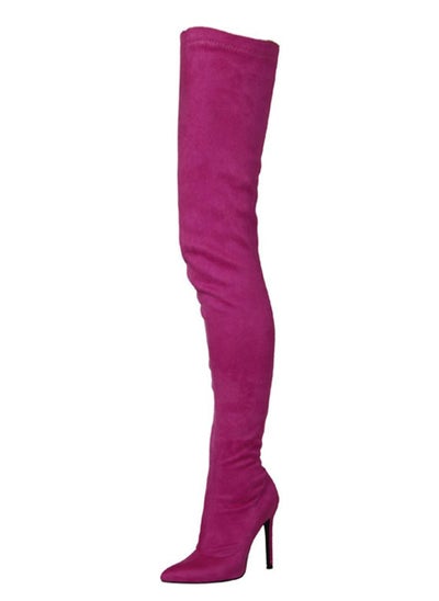 Buy Pointed Knee High Boots For Women Purple in Saudi Arabia