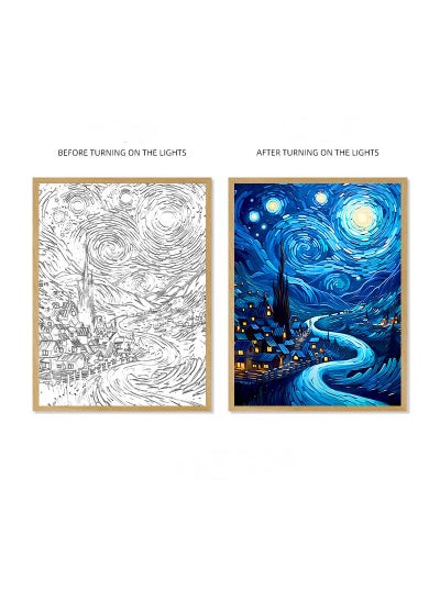 Buy Van Gogh Lighting Painting Decoration 3 Colors LED Light Painting Wall Decoration Art Of Light And Shadow Photo Frames LED Luminous Photo Frame Family Bedroom Living Room Night Lights in UAE