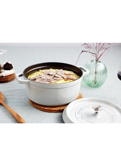 Buy Staub Round Cocotte 24Cm White 3.8L Cast Iron Material Matte Black Inner Enamel. Lid With Aroma Rain Structure. Suitable For All Types Of Hobs Incl. Induction. Ovensafe. Grill Safe. in UAE