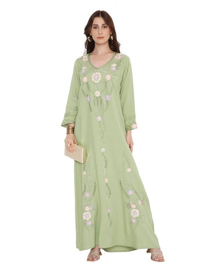 aqua green cocktail dresses Designer Wedding Dress Crystal Embroidered Kaftan in Dark Green Velvet –  Maxim Creation
