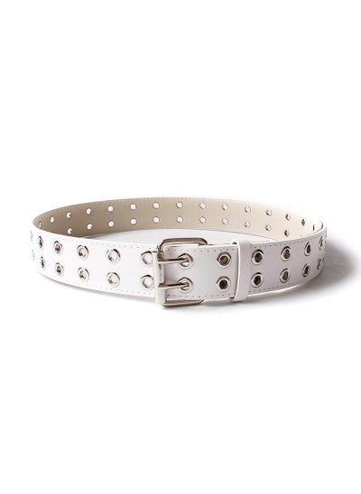 Buy Hollow Breathable Double Prong Belt for Men and WomenWhite White in UAE