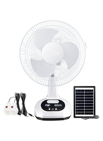 Buy 12 Inch Table Fan, Multifunctional High Speed Electric Solar Table Fan With Usb And Led Light White in UAE