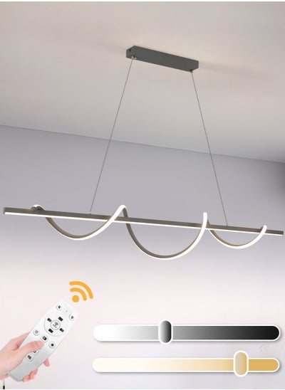 Buy Modern LED Chandelier Dining Room Island, Wave Shape 120cm Long Grey Classic Chandelier Light for Kitchen and Dining Room Table, Acrylic Adjustable Color Temperature Chandelier Lamp in UAE