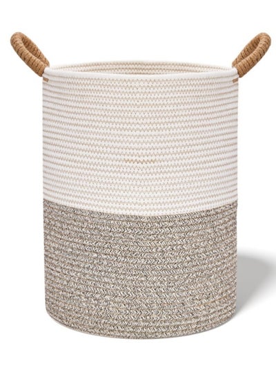 اشتري Rope Woven Laundry Basket, 42L Woven Rope Storage Basket with Handles for Clothes Blanket Storage, Large Tall Laundry Hamper, Light Brown في الامارات