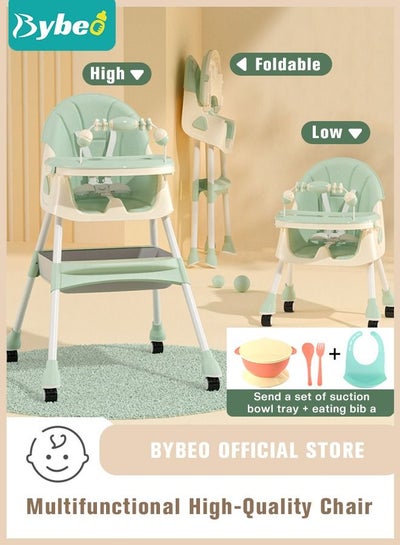Buy Baby High Chair for Toddlers, Foldable High Chairs with Adjustable Seat Heigh Recline with 4 Wheels and Removable Tray in Saudi Arabia