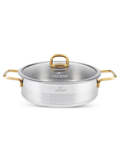 Buy 32cm (7.1 Liter) LIFE SMILE Shallow Pot with Lid Big Size - 18/10 Pure Stainless Steel - Induction Base Double Handle Fry Pan - Non-Toxic, 100% PFOA, PTFE & PFOS Free - Oven Safe Saute Pan in UAE