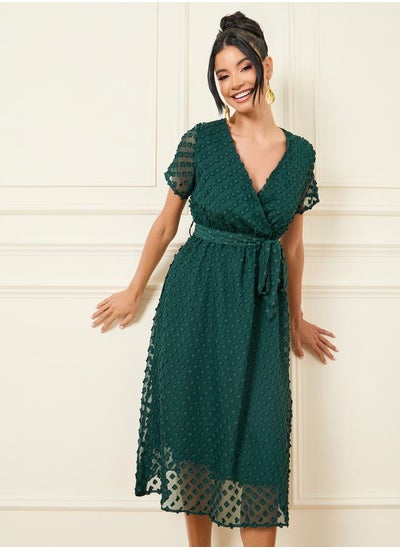 Buy Dobby Self Tie Up A-Line Midi Dress in Saudi Arabia