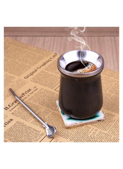 Buy Yerba Mate Tea Cup 8oz Black Marble Stainless Steel Double Walled Easy Wash Household Insulation Cup for Yerba Mate Loose Leaf Drinking Includes Bombilla Straw in Saudi Arabia