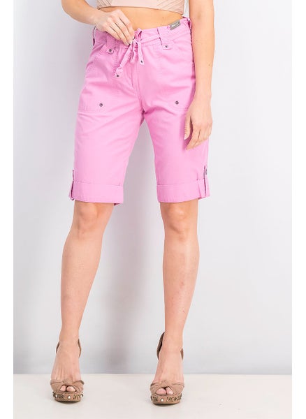 اشتري Women Drawstring Solid Basic Shorts, Pink في السعودية