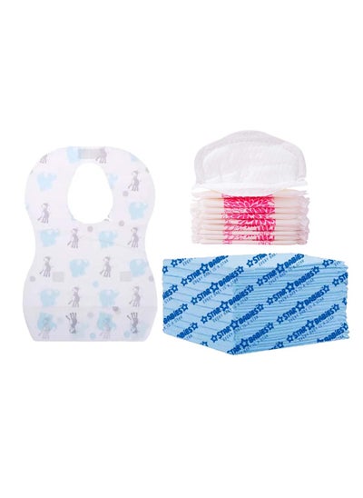 Buy Star Babies Disposable Combo pack (Changing mat 10pcs, Breast Pad 10pcs, Bibs 10pcs)-Blue in UAE