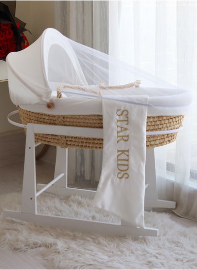 Buy Baby Moses Basket Cradle With Rocking Stand, White in Saudi Arabia