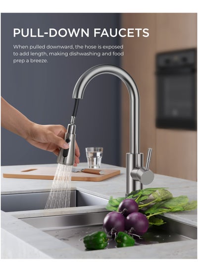 Buy Brushed Nickel Kitchen Faucet with Pull-Down Sprayer, High Arc Single Handle, Stainless Steel - 1/3 Hole in UAE