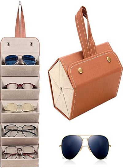 Buy Sunglasses Organizer Travel Case, 5 Slots Portable Foldable Eyewear Glasses Storage Box, Glasses Display Holder, Leather Multiple Glasses Storage Case, Keep Glasses Organised at Home Travel in Saudi Arabia