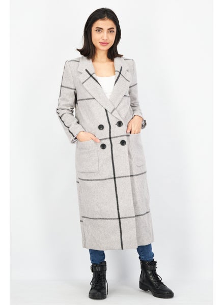 اشتري Women Plaid Trench Coat, Grey في الامارات