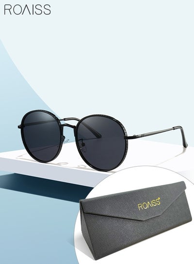 Buy Men's Round Polarized Sunglasses UV400 Protection Sun Glasses with Ultralight Metal Frame Fashion Anti-Glare Sun Shades for Men Driving Fishing Traveling Black in Saudi Arabia