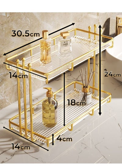 اشتري 2 Tier Acrylic Bathroom Vanity Counter Skincare Countertop Organizer Shelf Kitchen Under Sink Standing Rack Home Storage Holder في السعودية