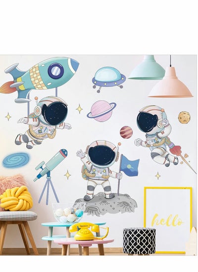 اشتري Astronaut Wall Stickers, Outer Space Stars Decals, DIY Removable Large Art Decoration, Peel and Stick, for Kids Baby Boys Girls Playroom Bedroom Decor في السعودية