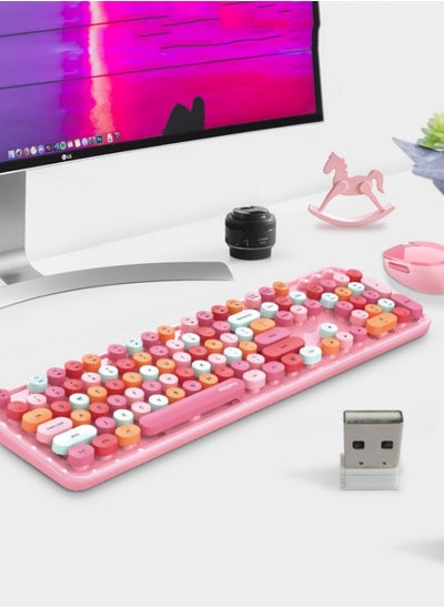 Buy 2.4G wireless keyboard and mouse color lipstick keyboard and office wireless keyboard and mouse set in Saudi Arabia